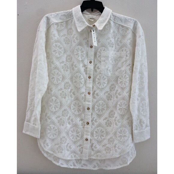 Anthropologie Pilcro OB1658602 Women's Sz S White Button Down Lace Blouse - Picture 1 of 9